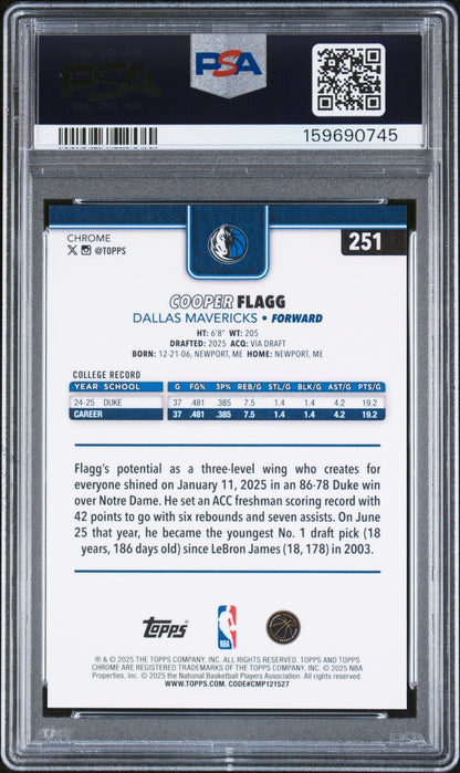 2025 Topps Chrome Cooper Flagg Blue X-Fractor PSA 10